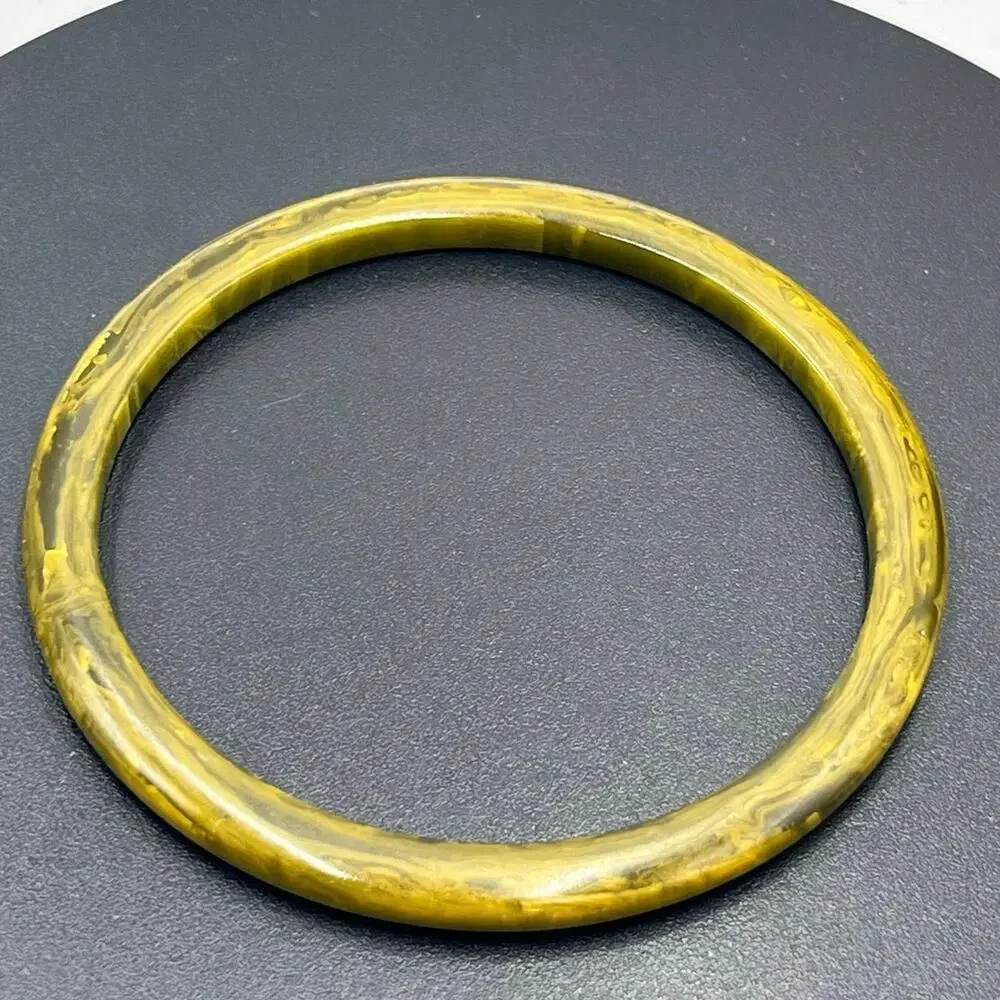 Vintage Art Deco‎ Marbled Mustard Yellow Green Mustard Swirl Bakelite Bangle